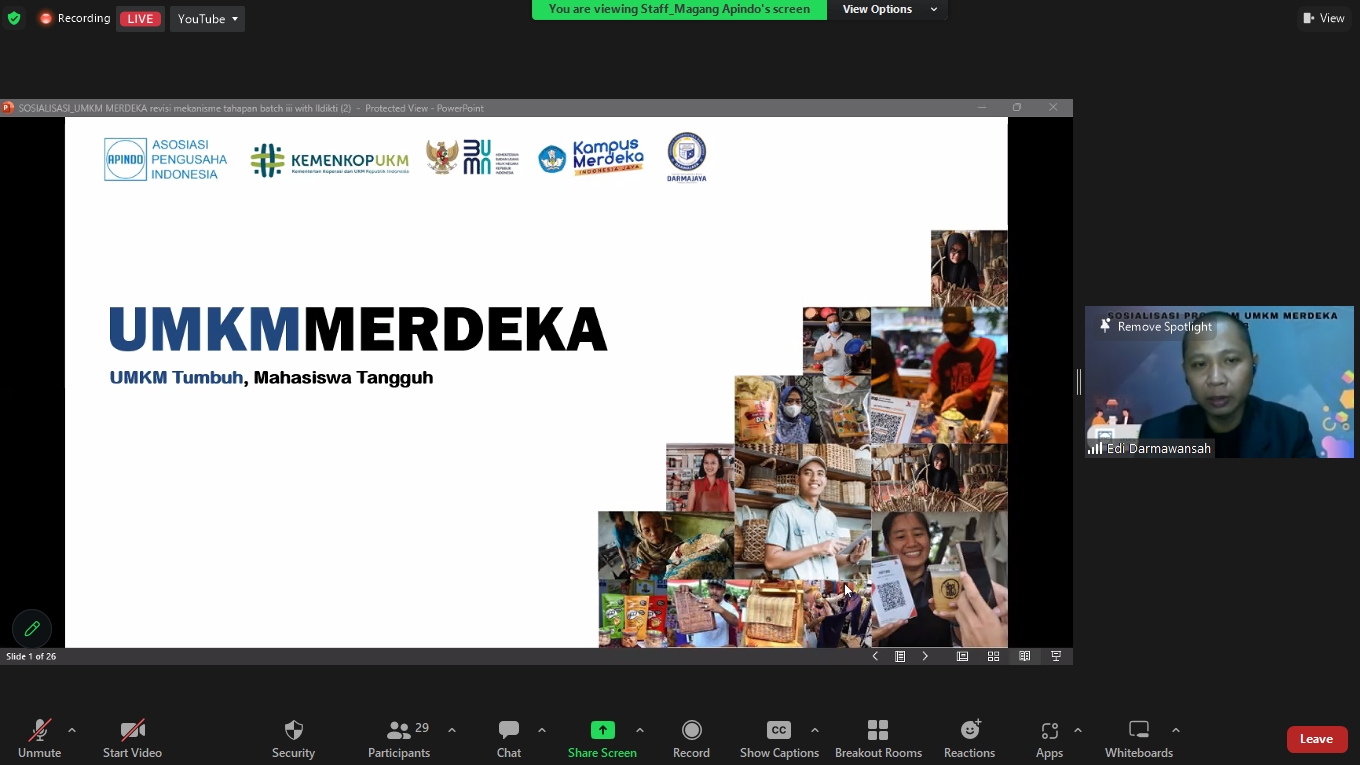 Direktorat MBKM IIB Darmajaya – Apindo Lampung Sosialisasi Magang UMKM Merdeka Batch 3