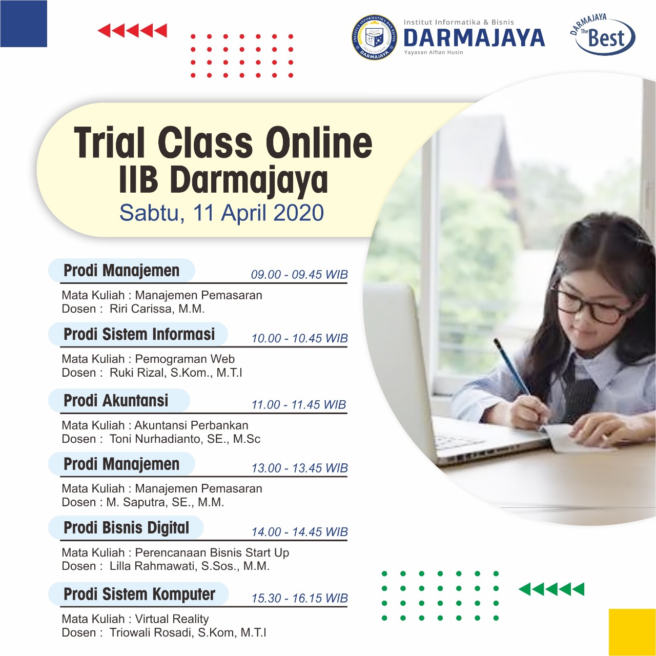 Kenalkan Perkuliahan, IIB Darmajaya Siapkan Trial Class Online Pelajar SMA/K